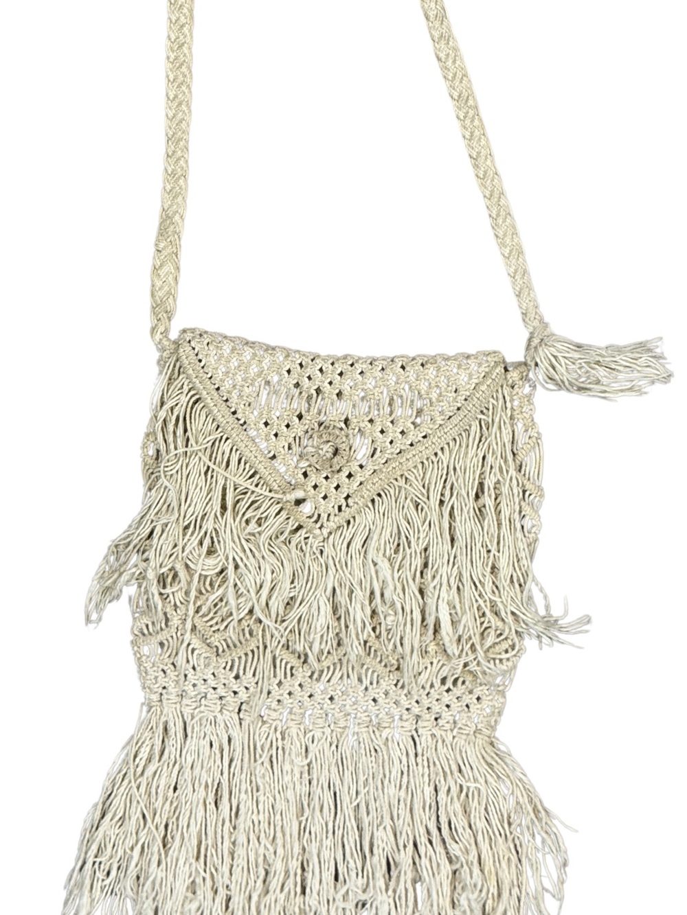 Handwoven Fringe Crochet Crossbody Bag in Cream